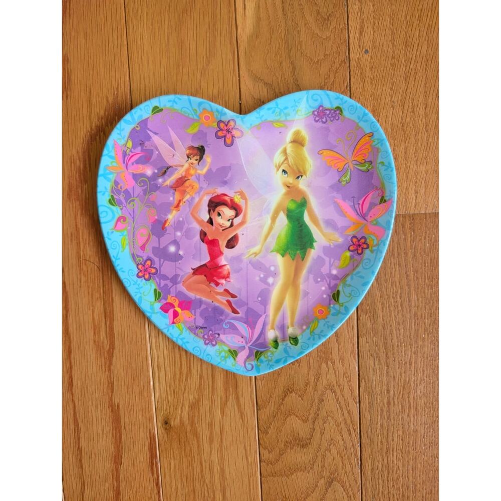 Disney Fairies Tinker Bell Rosetta Ren Heart Melamine Dinner Plate 8 inch